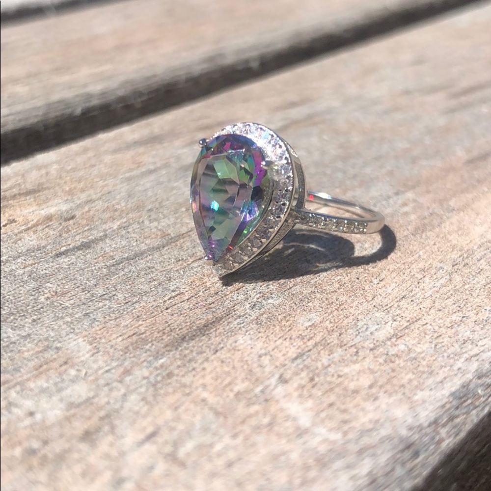 4 CTW rainbow🌈topaz silver ring!